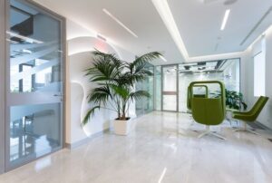 The lobby of a non-profit clinic in need of medical waste removal services