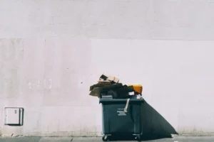 image of a medical waste disposal container outside of a clinic or laboratory